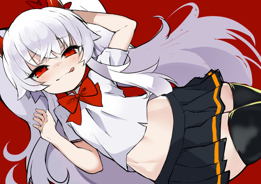 1girl bangs blush bombergirl breasts demon_girl demon_horns grim_aloe horns long_hair looking_at_viewer navel quiz_magic_academy_the_world_evolve red_eyes red_horns shimejinameko small_breasts smile solo thighs twintails white_hair
