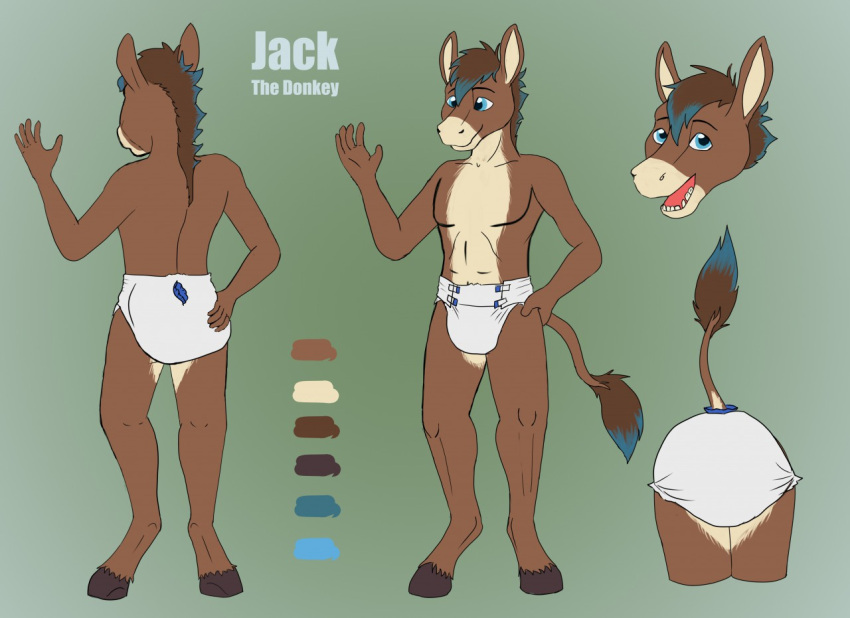 2020 anthro asinus biped diaper digital_drawing_(artwork) digital_media_(artwork) dipstick_tail donkey equid equine fur hair male mammal marealeopard markings model_sheet simple_background solo standing tail_markings