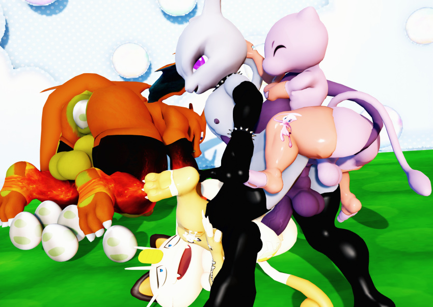 3d_(artwork) anal anal_penetration anthro balls belly big_belly charizard clothing digital_media_(artwork) dragon egg erection felid genitals group group_sex hi_res legendary_pok&eacute;mon leggings legwear male male/male male_penetrated male_penetrating male_penetrating_male malicekira mammal membrane_(anatomy) membranous_wings meowth mew mewtwo nintendo orange_body oviposition penetration penis pok&eacute;mon pok&eacute;mon_(species) pregnant pregnant_male scalie sex tail_fetish tail_play tail_sex video_games wings