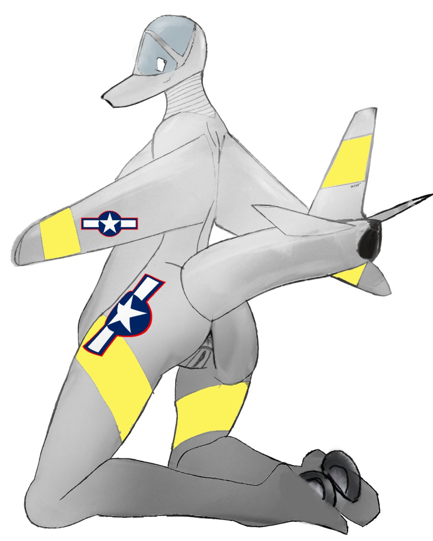 aircraft anthro anus butt f-86_sabre female genitals hi_res kneeling living_aircraft living_machine living_vehicle machine north_american_aviation phantom_phreak105 presenting presenting_hindquarters pussy rear_view solo vehicle