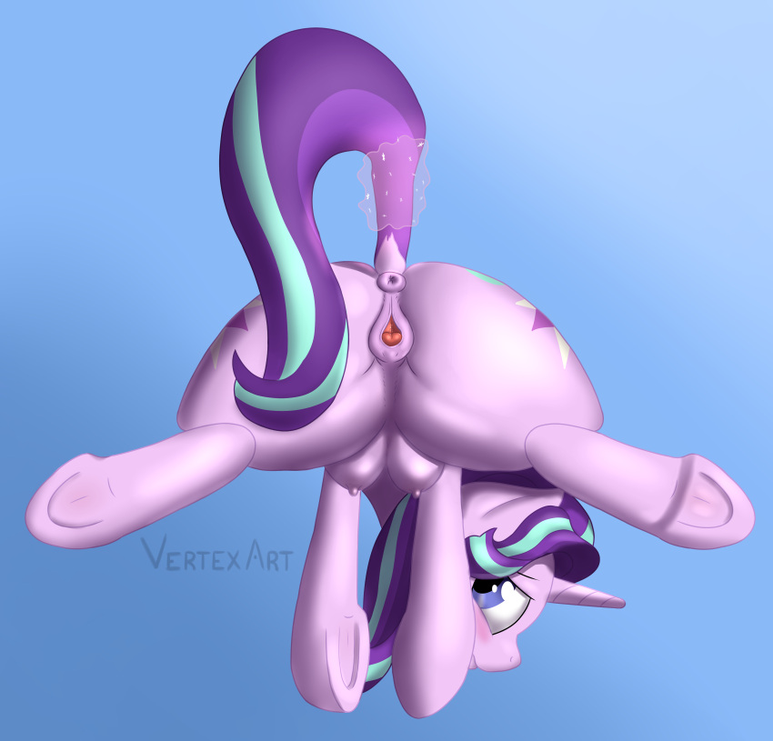 absurd_res anus butt clitoral_winking clitoris crotch_breasts cutie_mark equid equine female feral friendship_is_magic genitals hanging_by_tail hi_res hooves horn horse magic mammal my_little_pony pony pussy starlight_glimmer_(mlp) teats underhoof unicorn vertex