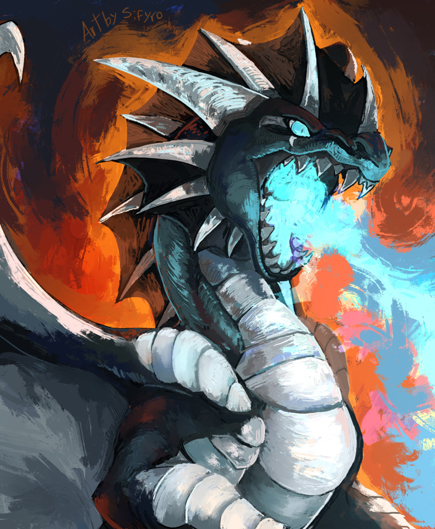 absurd_res angry blitzdrachin conditional_dnp dragon feral fire hi_res painting