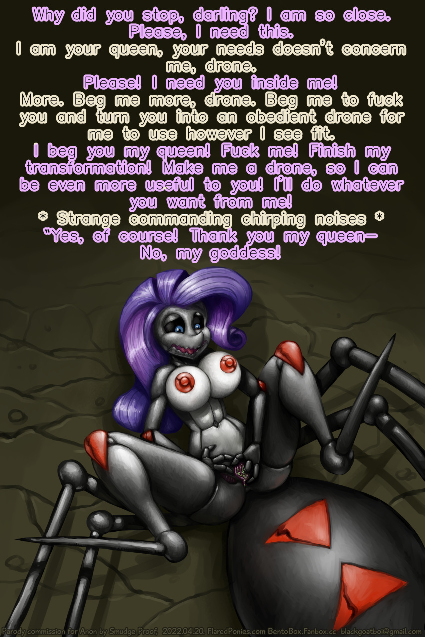 1:1 absurd_res anthro arachnid araneomorph arthropod black_widow_spider bodily_fluids comic_sans english_text equestria_girls female friendship_is_magic genitals grotesque hasbro hi_res humanoid insect mammal masturbation monstrous_humanoid my_little_pony nightmare_fuel rarity_(mlp) smudge_proof solo spider text theridiid widow_spider