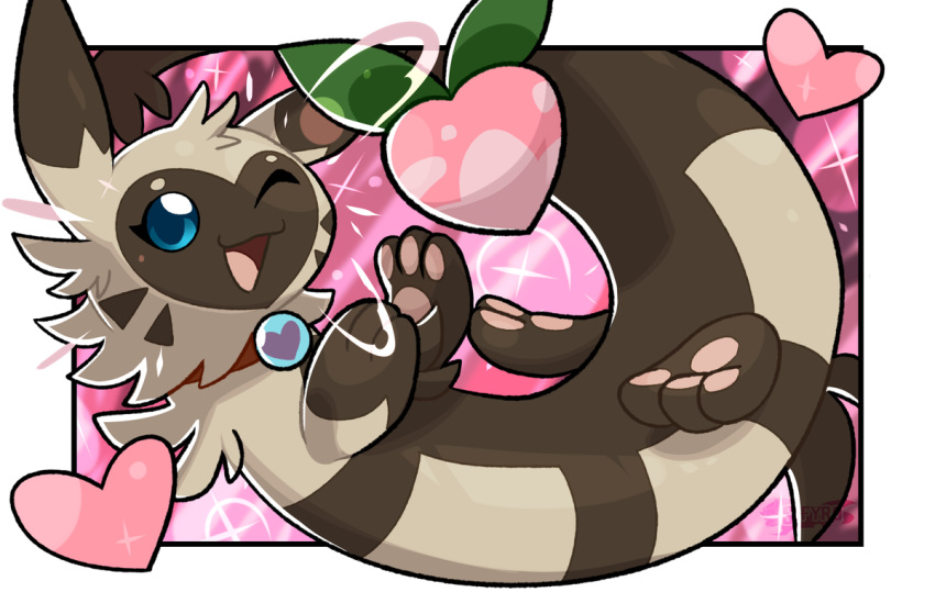 &lt;3 action_pose berry blitzdrachin blue_eyes feral ferret food fruit furret heartberry long_body mammal mustelid nintendo paws pecha_berry pok&eacute;mon pok&eacute;mon_(species) pose video_games