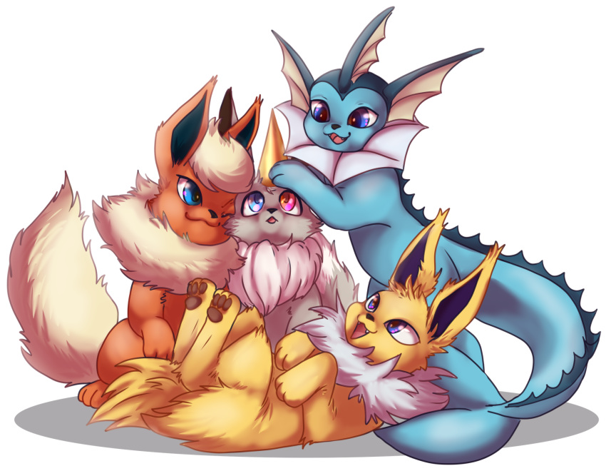 3_fingers 3_toes alpha_channel ambiguous_gender birthday_hat black_nose blue_body blue_eyes blue_skin dorsal_fin dorsal_frill eevee eeveelution fangs feet feral fin fingers flareon frill_(anatomy) fur group hi_res inner_ear_fluff jolteon murzikteijiro nintendo open_mouth pawpads paws pok&eacute;mon pok&eacute;mon_(species) purple_eyes red_body red_fur shiny_pok&eacute;mon simple_background teeth toes tongue transparent_background tuft vaporeon video_games white_body white_fur yellow_body yellow_fur