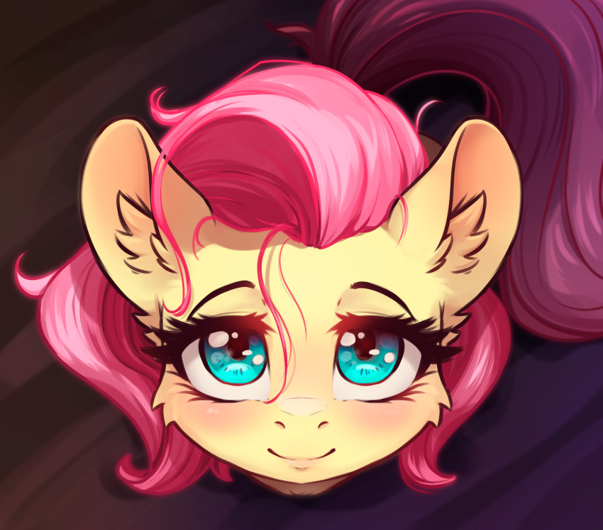 2022 absurd_res alcor90 blush conditional_dnp digital_media_(artwork) equid equine eyebrows eyelashes female fluttershy_(mlp) friendship_is_magic hi_res inner_ear_fluff looking_at_viewer mammal my_little_pony pegasus smile solo tuft wings
