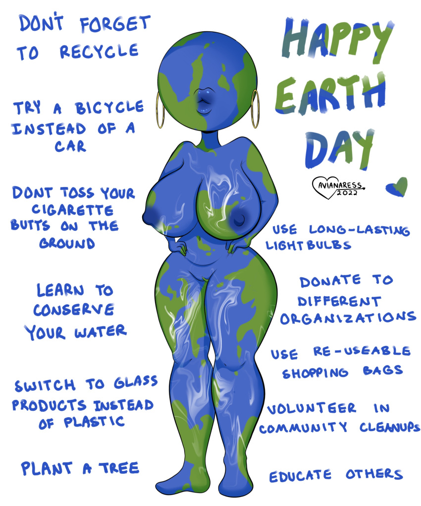 5:6 absurd_res anthro avianaress biped breasts duckface ear_piercing ear_ring earth earth_day elemental_creature elemental_humanoid eyeless female genitals hi_res humanoid lips nipples nude piercing plantigrade pussy solo