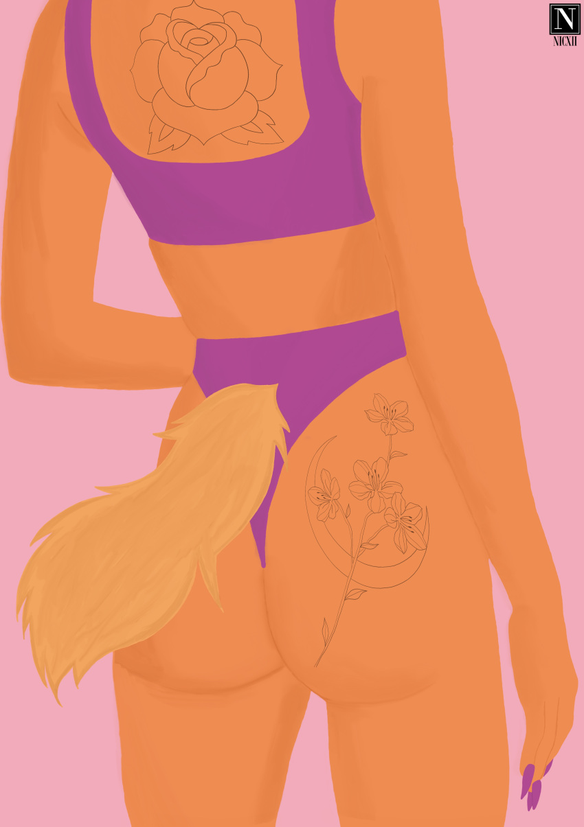 absurd_res anthro athletic butt canid canine clothing female fox hi_res mammal nicxii pinup pose solo tails_(disambiguation) tattoo underwear