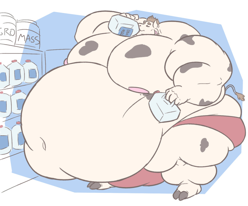 2_toes 5_fingers anthro appliance belly beverage big_belly big_bulge big_butt big_muscles big_nipples bovid bovine bughemoth bulge butt cattle clothing drinking eyes_closed feet fingers fridge fur gainer gomad holding_beverage holding_jug holding_object huge_bulge huge_muscles hyper hyper_belly hyper_bulge hyper_muscles hyper_pecs kitchen_appliance love_handles male mammal milk_jug moobs morbidly_obese morbidly_obese_anthro morbidly_obese_male musclegut muscular muscular_anthro muscular_male navel nipples obese obese_anthro obese_male overweight overweight_anthro overweight_male pink_nipples protein red_clothing red_thong red_underwear solo spots thick_thighs thong toes underwear white_body white_fur