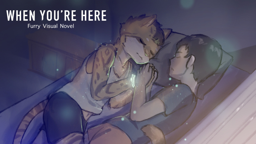 anthro clouded_leopard felid feline glowing hand_holding hi_res human magic magic_user male male/male mammal night pantherine sleeping stampmats tiger
