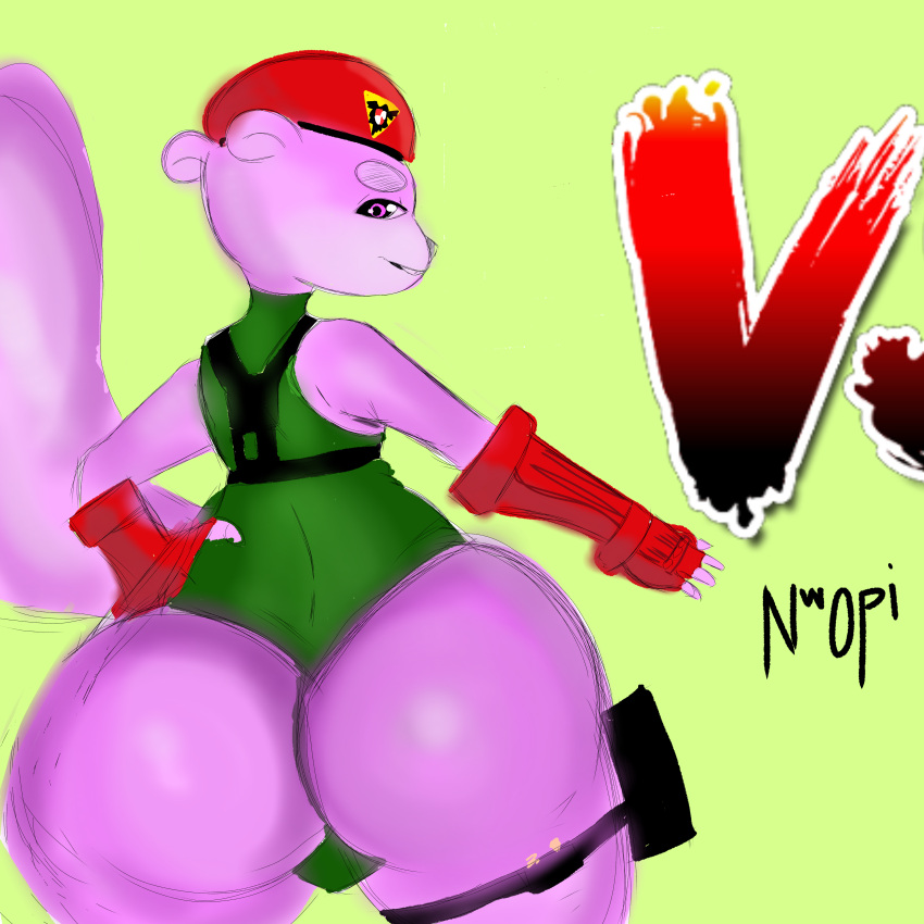 absurd_res ambiguous/ambiguous ambiguous_gender big_butt bubble_gum butt cosplay hi_res huge_butt looking_back male male/male mammal nwopi rodent sciurid thick_thighs