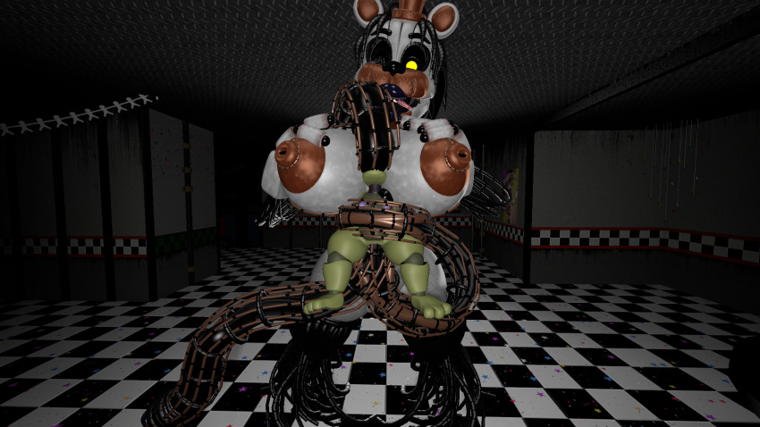 anthro big_breasts breasts duo female five_nights_at_freddy's five_nights_at_freddy's_4 green_body herm hi_res huge_breasts humanoid intersex intersex/female josh-u4 lagomorph larger_female leporid mammal molten_freddy_(fnaf) penetration pizzeria_simulator plushtrap_(fnaf) rabbit scottgames size_difference smaller_female tentacle_penetration tentacles ursid video_games white_body