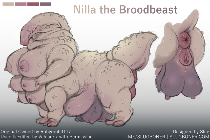 6_breasts anthro anus breasts eyeless female genitals hi_res model_sheet monster multi_breast nilla_the_broodbeast obese obese_anthro obese_female overweight overweight_anthro overweight_female plump_labia puffy_anus pussy slug_(artist) taur teats