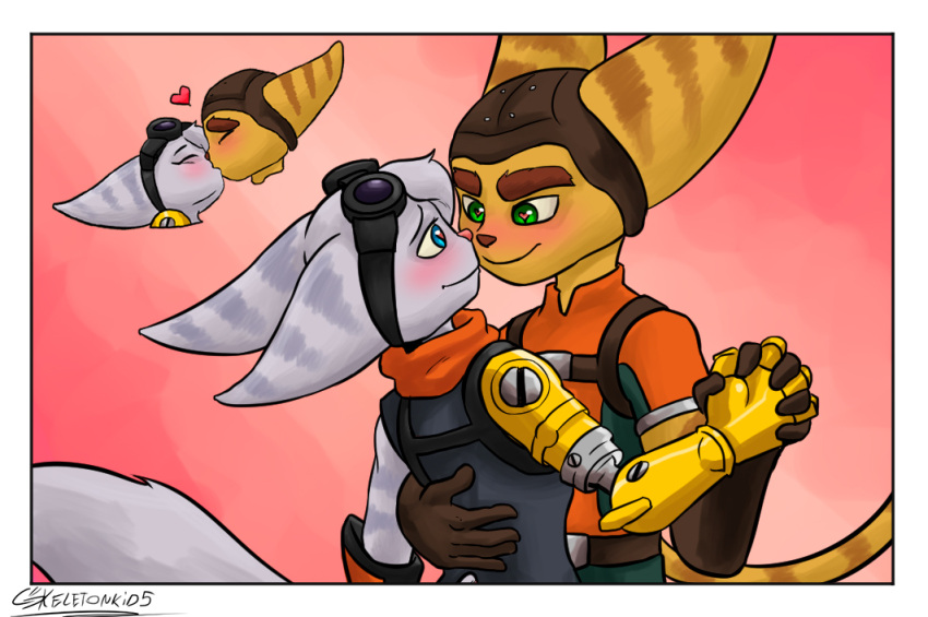 &lt;3 duo eyes_closed female gameralfa117 hand_holding kissing lombax love lovely male male/female mammal ratchet ratchet_and_clank rivet_(ratchet_and_clank) romantic romantic_ambiance romantic_couple skeletonkid5 sony_corporation sony_interactive_entertainment video_games