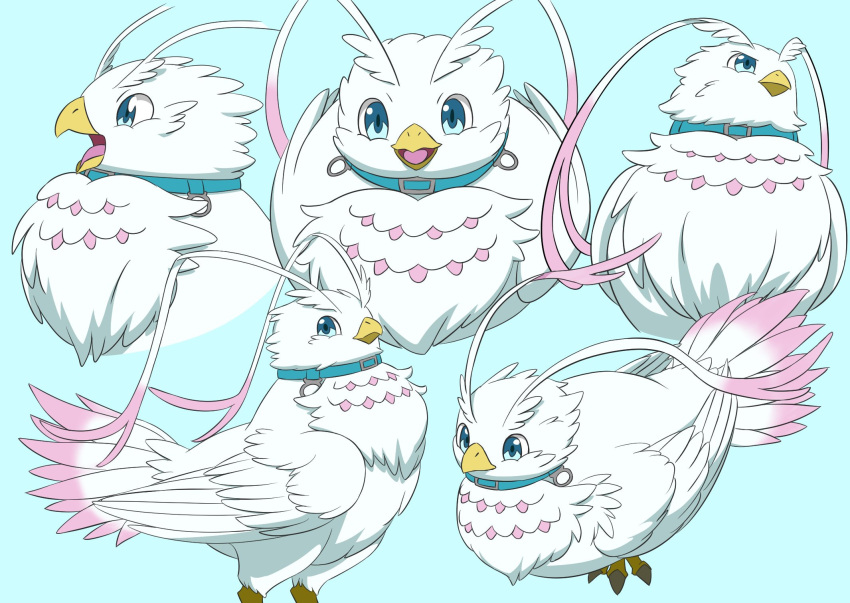 avian beak birdkey52134 blue_eyes collar feathers female filo_(the_rising_of_the_shield_hero) filolial filolial_queen hi_res pink_body pink_feathers simple_background the_rising_of_the_shield_hero white_body white_feathers