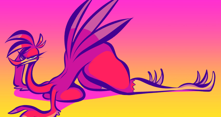 2022 absurd_res all_fours anthro ass_up avian banjo-kazooie beak blue_eyes breast_squish breasts breegull feathers female gradient_background hi_res kazooie looking_at_viewer nude rareware red_body red_feathers side_view simple_background solo squish tail_feathers talons thick_thighs tooni-pi video_games winged_arms wings