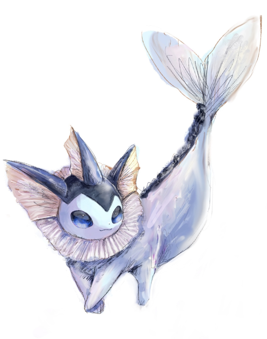 :3 animal_focus blue_eyes closed_mouth commentary_request full_body highres looking_to_the_side no_humans partial_commentary pokemon pokemon_(creature) simple_background solo standing tensaitou_tou vaporeon white_background