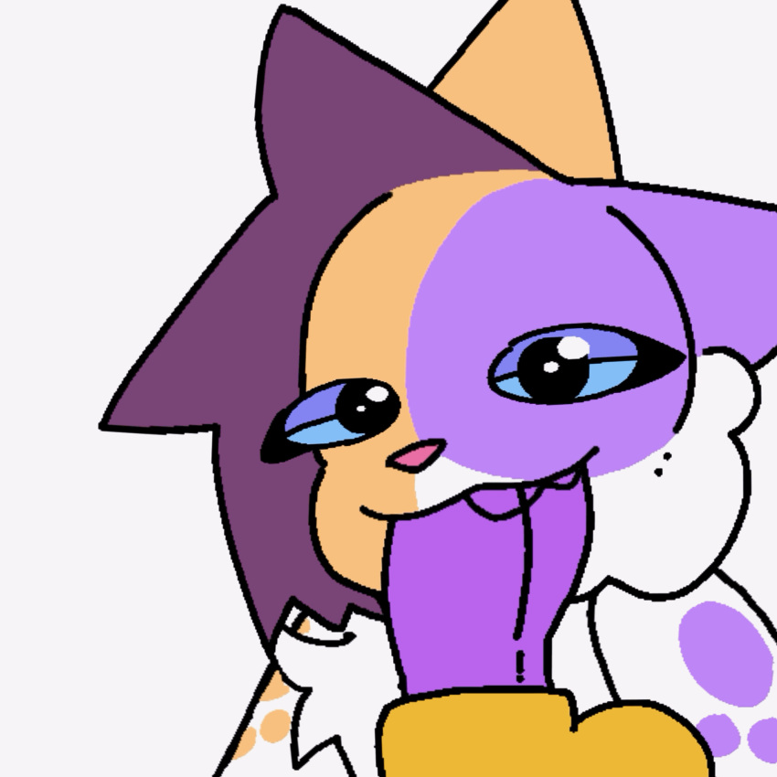 animated anthro blinking bodily_fluids butters_(theenyface) cally_(theenyface) capcom domestic_cat duo eyes_closed felid feline felis felyne female fur genitals hi_res looking_at_viewer loop lynian male mammal monster_hunter oral orange_body orange_fur orgasm penis purple_body purple_fur purple_penis saliva theenyface white_body white_fur