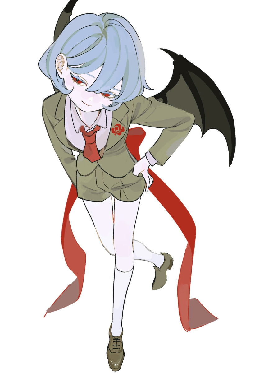 1girl alternate_costume bat_wings blue_hair dee_(tannsumi) formal highres red_eyes remilia_scarlet short_hair wings