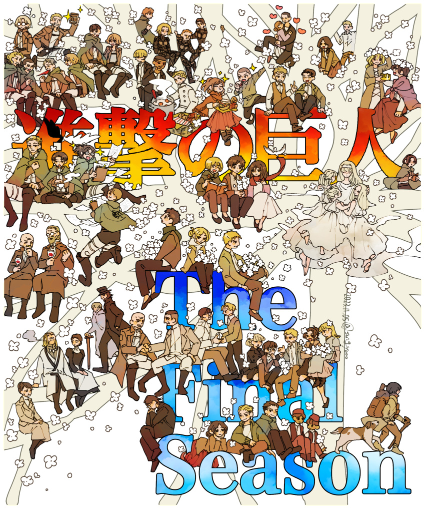 6+boys 6+girls absolutely_everyone absurdres annie_leonhart armin_arlert auruo_bossard baseball_(object) bertolt_hoover character_request clenched_hand connie_springer couple darius_zackly dot_pixis erd_gin eren_yeager erwin_smith everyone falco_grice family floch_forster franz_kefka gabi_braun glasses grisha_yeager gunter_shulz handshake hange_zoe hannah_diamant hannes_(shingeki_no_kyojin) heart highres hitch_dreyse ilse_langner jean_kirstein kaya_(shingeki_no_kyojin) kenny_(shingeki_no_kyojin) krista_lenz lara_tybur levi_(shingeki_no_kyojin) loving_aura marcel_galliard marco_bott maria_fritz marlowe_freudenberg mikasa_ackerman moblin multiple_boys multiple_girls niccolo_(shingeki_no_kyojin) onyankopon_(shingeki_no_kyojin) paths_(shingeki_no_kyojin) petra_ral pieck_finger porco_galliard profile reiner_braun rico_brzenska rose_fritz salute samuel_(shingeki_no_kyojin) sasha_blouse sheena_fritz shingeki_no_kyojin sitting sitting_on_branch smile sparkle standing suigyooo theo_magath thomas_wagner translation_request udo_(shingeki_no_kyojin) uri_reiss willy_tybur yelena_(shingeki_no_kyojin) ymir_(shingeki_no_kyojin) ymir_fritz zeke_yeager zofia_(shingeki_no_kyojin)