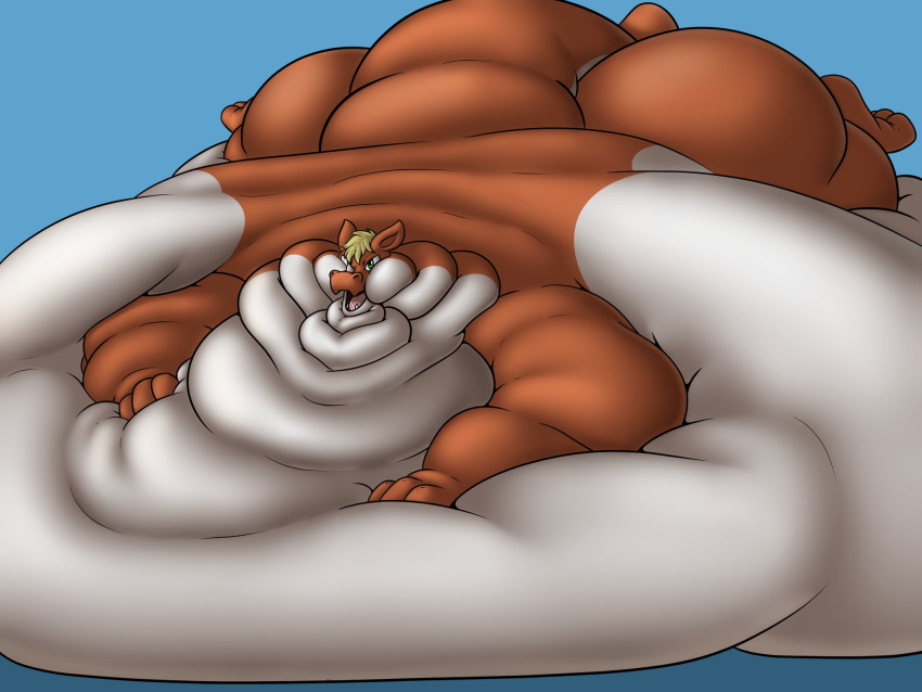 4:3 belly big_belly blonde_hair dragon hair hi_res hyper hyper_belly lugiaberry male morbidly_obese nude obese obese_male open_mouth overweight overweight_male scalie skin_folds solo thick_tail