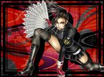  black_hair fan gloves heels katekyo_hitman_reborn pony_tail school_uniform suzuki_adelheid tights 
