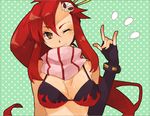  bikini_top breasts brown_eyes fingerless_gloves gloves hair_ornament large_breasts long_hair one_eye_closed ponytail red_hair scarf solo striped striped_scarf tengen_toppa_gurren_lagann yoko_littner yuzu_juncgr 