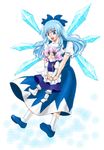  63o bad_id bad_pixiv_id blue_eyes blue_hair bow cirno dress hair_bow hat lavender_hair letty_whiterock long_hair multiple_girls older role_reversal short_hair touhou wings younger 