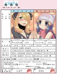  age_difference beanie blonde_hair blood blue_eyes blue_hair blush breasts check_translation cleavage drooling hair_ornament hair_over_one_eye hat hikari_(pokemon) holding_hands marriage_certificate medium_breasts multiple_girls nosebleed poke_ball pokemon scarf sebun shirona_(pokemon) smile translation_request yellow_eyes yuri 