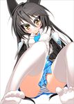  animal_ears black_hair blush char face feet highres long_hair md5_mismatch necro-san original panties pantyshot pantyshot_(sitting) sitting solo striped striped_panties thighhighs underwear very_long_hair white_legwear yellow_eyes 