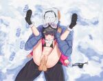  absurdres blue_archive cum cum_in_pussy eimi_(swimsuit)_(blue_archive) full_nelson highres kurohi_drw legs_over_head miyu_(blue_archive) penis sex snow testicles uncensored vaginal 