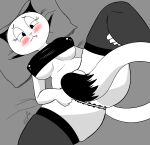 2020 absurd_res anthro bent_arm big_breasts big_eyes biped bird&#039;s-eye_view bite biting_lip biting_own_lip black_and_white black_clothing black_ears black_eyebrows black_eyelashes black_eyes black_topwear black_whiskers blush blush_lines breasts bulging_breasts clothed clothing convenient_censorship digital_drawing_(artwork) digital_media_(artwork) dipstick_tail domestic_cat dutch_angle eyebrows eyelashes felid feline felis female female_anthro fingers foxart950 freckles freckles_on_face half-closed_eyes head_on_pillow hi_res high-angle_view holding_leg legwear long_eyelashes long_tail looking_at_viewer looking_pleasured lying mammal markings mature_anthro mature_female monochrome mother_puss narrowed_eyes nipple_outline on_back partially_clothed partially_clothed_anthro partially_clothed_female pillow prick_ears round_head signature skimpy small_nose solo spread_legs spreading stockings tail tail_markings the_complex_adventures_of_eddie_puss thick_thighs topwear under_boob webcomic whiskers white_body white_breasts white_nose white_tail