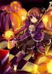  book candy character_doll checkered checkered_floor crown doll dress food frills hairband halloween highres jack-o'-lantern orange_hair perspective pumpkin purple_eyes sakutarou smile solo soumare staff umineko_no_naku_koro_ni ushiromiya_maria ushiromiya_rosa 