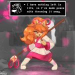 5_fingers angry anthro asian_clothing bell big_hair bodily_fluids boots canid canine castle ceroba_(undertale_yellow) cherry_tree city clothing crenelations crying desperation dialogue_box east_asian_clothing female fight fingers footwear fox fruit_tree glistening glistening_hair hair japanese_clothing kimono long_hair looking_at_viewer mammal multicolored_clothing multicolored_kimono pigeon_toed plant pose red_clothing red_eyes red_hair red_kimono sakura signature solo sovlex_(artist) staff tears text tree two_tone_clothing two_tone_kimono undertale_(series) undertale_yellow white_clothing white_kimono wide_stance