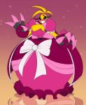 2023 4_fingers accessory animatronic anthro avian big_breasts big_clothing big_dress biped bird black_sclera blush bow_(feature) bow_accessory bow_ribbon breasts buttface_(artist) chicken claws cleavage clothed clothing colored_nails deity dress elegant_dress eyebrows eyelashes feathers female fingers five_nights_at_freddy&#039;s five_nights_at_freddy&#039;s_2 frilly frilly_clothing frilly_dress frilly_skirt galliform gallus_(genus) gown hair hair_accessory hair_bow hair_ribbon hi_res humanoid hyper_eyelashes looking_at_viewer machine nails phasianid pink_clothing pink_eyes pink_nails puffy_dress ribbons robot robot_humanoid scottgames sharp_teeth small_waist smile solo sparkles teeth tight_clothing tight_fit tight_topwear topwear toughset toy_chica_(fnaf) yellow_body