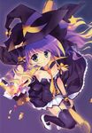  absurdres blonde_hair broom candy copyright_request food halloween hat highres rei_(rei's_room) solo witch_hat 