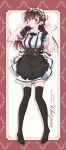  1girl absurdres apron black_apron black_bow black_bowtie black_thighhighs bow bowtie brown_eyes brown_hair character_name copyright_name dress_shirt full_body gradient_hair highres kanojo_okarishimasu long_hair maid_headdress miniskirt mizuhara_chizuru multicolored_hair official_art parted_lips red_hair shirt short_sleeves skirt solo thighhighs waist_apron white_shirt white_skirt zettai_ryouiki 