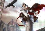  assassin's_creed_(series) assassin's_creed_ii belt bird blade boots cape church dome eagle ezio_auditore_da_firenze gauntlets gloves hidden_blade hood male_focus petals solo vambraces veszely weapon 