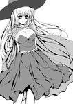  blush breasts cape cleavage cosplay dragon_quest dragon_quest_iii dress fate_testarossa frapowa greyscale hat large_breasts long_hair lyrical_nanoha mage_(dq3) mage_(dq3)_(cosplay) mahou_shoujo_lyrical_nanoha_strikers monochrome smile solo witch_hat 