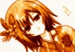  baka_to_test_to_shoukanjuu blush flower godees hair_ornament hairclip japanese_clothes kinoshita_hideyoshi male_focus monochrome sepia sketch solo traditional_media 