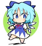 1girl blue_bow blue_eyes blue_hair blush_stickers bow chibi cirno closed_mouth full_body hair_bow ini_(inunabe00) short_hair solo touhou 