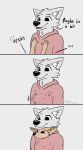 3_panel_comic 5:9 5_fingers absurd_res anthro black_eyes black_nose black_text brown_body brown_eyes brown_fur canid canine climbing clothed clothing cuddling dialogue duo emoticon fingers fox fur grey_background grey_body grey_fur hi_res hoodie looking_at_another looking_at_partner m4ysona male male/male mammal pink_clothing pink_hoodie pink_topwear signature simple_background size_difference sound_effects standing tan_body tan_fur text topwear wholesome