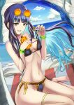  blue-tinted_eyewear colored_inner_hair facepaint fate/grand_order fate_(series) inugami86 multicolored_hair navel round_eyewear sunglasses swimsuit tenochtitlan_(fate) tinted_eyewear 