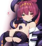  1girl absurdres black_gloves breasts cleavage cosplay detached_sleeves dress gloves highres hololive hololive_english houshou_marine large_breasts looking_at_viewer nai_(cnoadi8) ninomae_ina&#039;nis ninomae_ina&#039;nis_(1st_costume) ninomae_ina&#039;nis_(cosplay) red_eyes red_hair single_detached_sleeve smile solo strapless strapless_dress tentacle_between_breasts tentacle_hair tentacles tube_dress virtual_youtuber white_sleeves yellow_eyes 