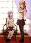  alternate_costume angel_beats! bad_id bad_pixiv_id blazer blonde_hair jacket long_hair multiple_girls pantyhose school_uniform shitsuren_banchou_tea silver_hair socks tenshi_(angel_beats!) twintails yellow_eyes yusa_(angel_beats!) 