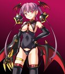  armor bad_id bad_pixiv_id bangs bare_shoulders bat_wings between_breasts black_aries black_gloves black_swimsuit blush breasts buckle capelet claws collar dark_persona demon_girl demon_tail elbow_gloves fang gauntlets gem gloves gradient gradient_background groin hand_on_hip head_wings jinno_hikari large_breasts long_hair looking_at_viewer low_wings makai_tenshi_djibril makai_tenshi_djibril_3 naughty_face one-piece_swimsuit pink_eyes purple_hair school_swimsuit school_swimsuit_flap sidelocks skindentation smile solo soukai_(lemonmaiden) standing swimsuit swimsuit_costume tail thighhighs thighlet twintails underboob very_long_hair wings 