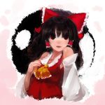  :d bad_id bad_pixiv_id black_hair bow detached_sleeves error face faux_traditional_media flat_chest hair_bow hair_ornament hakurei_reimu highres long_hair maccha_cocoa_(mococo) necktie open_mouth red_eyes smile solo touhou yin_yang 