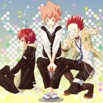  band_aid brown_eyes brown_hair chains katekyo_hitman_reborn kozato_enma naito_longchamp peace red_eyes redhead sawada_tsunayoshi school_uniform spiky_hair tie 