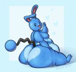 &lt;3 2023 anthro anthrofied azumarill belly big_butt black_nose blue_body breasts butt female generation_2_pokemon gesture hi_res long_ears nintendo nude open_mouth open_smile overweight overweight_anthro overweight_female pokemon pokemon_(species) robirobi side_belly smile solo tail v_sign