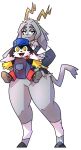 antlers baby_carrier bandai_namco better_version_at_source bovid caprine clothed clothing duo felid feline female floppy_ears fully_clothed gloves handwear hat headgear headwear hi_res horn hybrid jackalope klonoa klonoa_(series) lagomorph male mammal potoobrigham pseudoregalia pupils simple_background slit_pupils smile smiling_at_viewer standing sybil_(pseudoregalia) thick_thighs watermark white_background